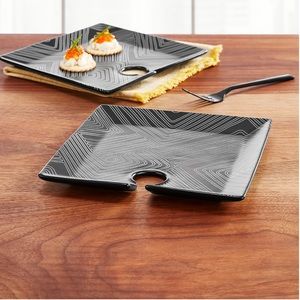 Hotel collection Appetizer Plates, Set of 2 AkwaabaINNS Bkack white lines